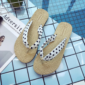 Summer Straw Flax Flip Flops Women