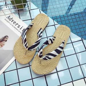 Summer Straw Flax Flip Flops Women