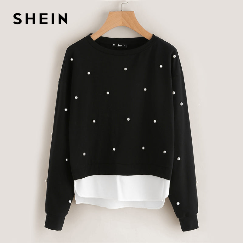 SHEIN Sweatshirt Woman Pearl Beading