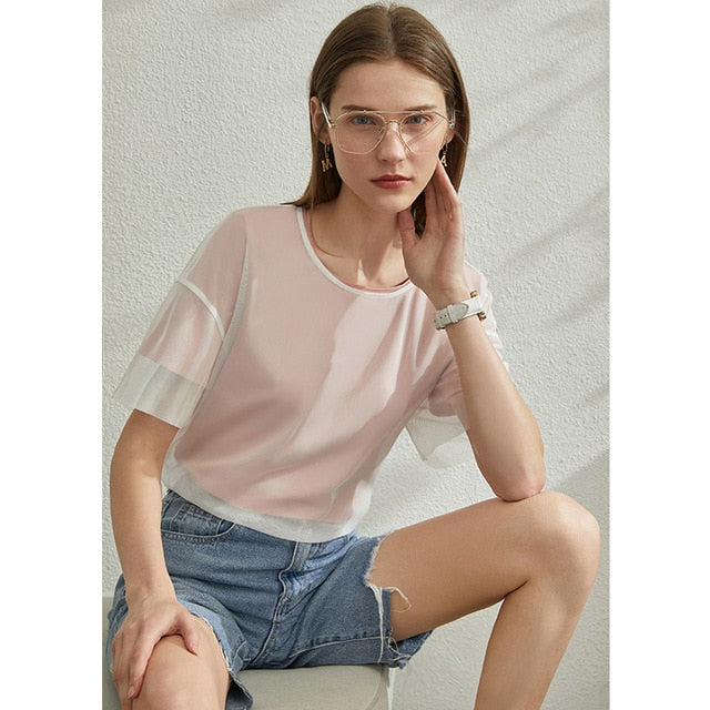 Spring Solid Lace Women T-Shirt