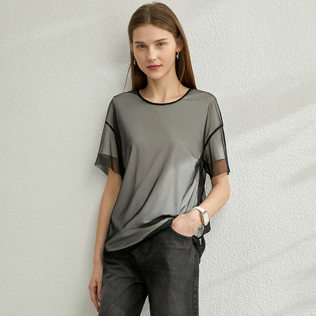 Spring Solid Lace Women T-Shirt