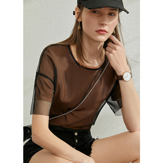 Spring Solid Lace Women T-Shirt