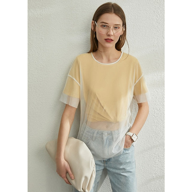 Spring Solid Lace Women T-Shirt